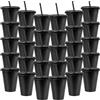 YFNVH 30 bicchieri in plastica nera con coperchi e cannucce, 450 ml/16 oz per bambini, riutilizzabili per caffè freddo, frullati, succhi di frutta, ideali per compleanno, scapolo