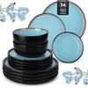 vancasso AMBER Servizio Piatti per 12 Persone, Set Piatti Moderni 36 Pezzi in Gres - 12 Piatti Piani, 12 Piatti Dessert e 12 Ciotole Cereali - Adatto per Lavastoviglie e Microonde - Smalto Blu