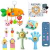 AAPXXINI 7 baby toys for 3-18 months, including silicone remote control, grinding teeth stick, baby toy book, 3D book, bell and wristband, baby bell toy, wind chime toy