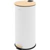 ML-Design Cestino per rifiuti 30L rotondo con pedale Cestino a pedale in acciaio bianco con coperchio in bambù a chiusura morbida Cestino interno Softclose Cestino per rifiuti da cucina Cestino a pedale