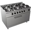 Cucina a gas 6 fuochi su tuttoforno a gas profondità 70 cm, potenza 39 kW