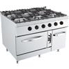 Cucina a gas 6 fuochi su forno a gas, profondità 90 cm, potenza 57 kW
