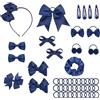 SSKHE Accessori per capelli per la scuola delle ragazze, 48 fiocchi per capelli per ragazze con fascia blu navy, fermagli per capelli blu, elastici per coda di cavallo, accessori per capelli blu navy