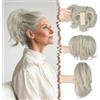 FESHFEN Coda Capelli Extension Corta con Pinza Sintetici Posticci per Donna | Coda Finta Capelli con Filo Metallico Piegabile Ciuffo DIY Ponytail Extensions Coda di Cavallo, Grigio Bianco