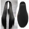 SOUTHSKY - Parrucca lunga nera in fibra sintetica resistente al calore per donne adulte, ideale per costumi di Halloween, cosplay e feste, lunghezza 75 cm