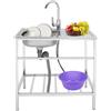 Begoniape Lavello da cucina in acciaio inox con tavolo da lavoro e rubinetto, lavello commerciale, da lavoro, da incasso, 75 x 40 x 76 cm