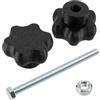 AERZETIX - Set di 4 manopole di serraggio M8 a forma di stella in plastica nera + 2 viti M8x110 mm a 6 punte e 2 dadi esagonali M8 | corsa di serraggio massima 72 mm