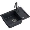 QUADRON Lavello da cucina in granito | dimensioni 62 x 44 x 17,5 cm nero | Lavello GO SMART in granito Lavello a vasca singola | Lavello da incasso con rubinetto da cucina