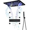 ESOP Colonna Doccia Termostatico, 64 Colori RGB LED Musica Colonna Doccia Nero Montaggio a Soffitto Set Doccia con 580*380mm 3 Funzioni Soffione Doccia a Pioggia, 6pcs 50*50 mm Getti Idromassaggio