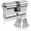 GANZTECH 30/30(60mm),Serratura a botte Cromatura,chiave con 8 chiavi punzonate orizzontali,Serratura a cilindro europeo in Lega di alluminio Stabile sicura per porte in legno,composite e UPVC