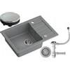 myQ Lavello in granito | dimensioni: 62 x 44 x 17,5 cm, colore: grigio | SEUL 16 Lavello da cucina Lavello a una vasca con scolapiatti e sifone manuale | per mobili da 50 cm
