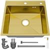 STANEW Lavello Cucina in Acciaio Inox 40 x 45 cm,con Dispenser sapone, Lavello da Incasso a 1 Vasca,con Troppopieno e Sifone, Per Cucina Compatta e Camper, Oro