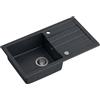 QUADRON Lavello da Cucina in Granito a vasca singola, dimensioni 77 x 44 x 17,5, colore: nero, JERRY 111 Lavello a vasca singola, Lavello in Granito, con sifone e scarico manuale