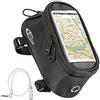tectake® Portacellulare per Manubrio Bicicletta, Custodia Porta-Telefono Smartphone, Compatibile Touch Display, Borsa Bici, Poliestere Idrorepellente, Cavo Prolunga Audio 3,5mm Incluso - Nero, M