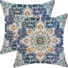 AEIOAE Set di 2 federe per cuscini bohémien, 45 x 45 cm, motivo tappeto etnico, design etnico blu, giallo, decorative, per esterni, quadrate, in lino, per casa, divano, letto