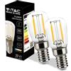 V-TAC 2x Lampadina LED Filamento per Frigorifero e Lampade - Attacco E14-2W - 200 Lumen - Lampadine LED T26 Piccole per Massima Efficienza e Risparmio Energetico - Luce 3000K Bianca Calda