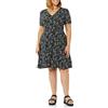 Amazon Essentials Abito Aderente Svasato con Scollo A v A Maniche Corte Donna, Nero Motivo Floreale Piccolo, XXL
