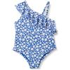 Amazon Essentials Costume da Bagno Intero da Ragazza, Asimmetrico con Volant, Blu Ditsy Floreale, S