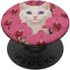 Cute Cat Gifts Simpatico gatto bianco all'interno di un campo di fiori rosa prato PopSockets PopGrip Adesivo