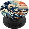 Surfing Cat Hokusai Great Wave Off Kanag Surfing Cat Hokusai Grande Onda Off Kanagawa Giapponese Retrò PopSockets PopGrip Adesivo