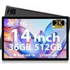 LEVIRTU Tablet 14 Pollici Android 15 Tableta, 36 GB RAM 512 GB ROM, Octa-Core 2.0GHz, Display FHD 1920x1200, Batteria 11580 mAh, 4G LTE 5G WiFi, 4 Altoparlanti, con Custodia e Penna Stylus-Nero