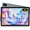 LEVIRTU Tablet 14 Pollici Android 15 Tableta, 36 GB RAM 512 GB ROM, Octa-Core 2.0GHz, Display FHD 1920x1200, Batteria 11580 mAh, 4G LTE 5G WiFi, 4 Altoparlanti, con Custodia e Penna Stylus-Grigio