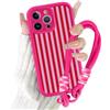 Paovkoi Cover per iPhone 15 Pro con Cordino, Aesthetic estate Stripes Striped Righe Disegni Custodia con Tracolla Laccio Collana, Rosa antico Silicone Bumper Custodie per iPhone 15 Pro 6,1'' - 01