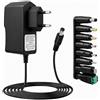 Diconu Adattatore Alimentazione 15V 1A, CA 230V a CC 15V 1000mA con connettori 5,5x2,1mm alimentatore universale a 8 porte per fotocamere, tablet, scanner, TV Box, di videosorveglianza LED hard disk