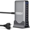 Suoxiom Caricatore USB C multiplo, 1000 W, 10 porte, GaN III, stazione di ricarica rapida con 8 USB-C e 2 USB-A, caricabatterie PD PPS 100 W, adattatore per laptop per Mac Book Pro/Air/iPad Pro