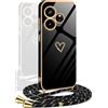 YAMCCCSE Cover per Realme GT 6/ Realme GT 6T con Cordino,Elettrolitico Cuore Custodia per Realme GT 6/ Realme GT 6T con Tracolla,Antiurto Donna Cuore Cover per Realme GT 6/ Realme GT 6T Cordino,Nero