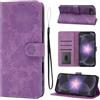 LSPCASA Custodia per iPhone 17e/16e, Flip PU in Pelle, con Scomparto per Carte, Funzione Supporto, Motivo Crisantemo, per iPhone 17e/16e, Viola