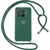 Oelrstfe Cover per Xiaomi 15T Pro 5G con Cordino,Custodia Silicone Morbido Sottile con Motivo Cuore e Collana Laccio Tracolla,Antiurto Antigraffio Corda Collo Regolabile Protettiva Case,Verde