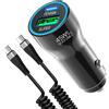 Sumtailyn Adattatore USB C per accendisigari da 75 W, con cavo di ricarica a spirale da 2 m, PD45W & QC30W, caricatore da auto USB C per iPhone 17 Pro Max 16 15, 12 V, caricatore da auto per Samsung Galaxy S26