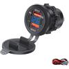 Intckwan Presa USB 12V, 78W, 4 Porte (2xQC3.0 + 2xPD) Caricatore con Voltmetro LED Blu, Presa USB Integrabile per Veicoli 12-24V - Auto, Moto, Camion, Barca, Camper - Ricarica Rapida & Robusta