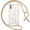 Foonary Trasparente Cover con Cordino per iPhone 11 Fiori, Custodia con Laccio Collana Tracolla Aesthetic Crisantemo Disegni Antiurto Bumper Protettiva Corda Case per iPhone 11 6,1,Giallo