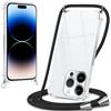 Xylota Cover con Cordino per iPhone 14 Pro 6,1, Trasparente Custodia con Laccio Tracolla Regolabile Corda Collana Catena, Ultra Sottile Silicone TPU + PC Antiurto AntiGraffio Protettiva Case, Nero