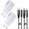 DBZYLN 2-Pack Caricatore Compatibile per Samsung Galaxy S20, S10, S10+, S10e, S9, S9+, S8 Puls Flip 3, Caricabatterie Sostituzione Originale (5V-2A | 9V-1.67A) con Cavo Tipo C 200cm (Bianco)
