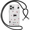 Yirlbey Cover per iPhone 16 Pro 6,3'' con Cordino, Aesthetic Nero Gatto Ciliegia Motivo Disegno Trasparente Silicone Case Corda con Regolabile Laccio Antiurto Protezione della Fotocamera Custodia