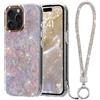 LCHULLE per iPhone 15 Pro Cover con Tracolla glitter e strass, Bianco | Custodia silicone texture Madreperlaceo iridescente, Cordino decorato con strass per ragazze, Lamina IMD Lanyard Case