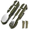 EQULIUS 2 posate da campeggio pieghevoli, posate in acciaio inox 5 in 1, posate pieghevoli da campeggio, come coltello, forchetta, cucchiaio, set per esterni, posate portatili, verde
