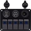 SHOWERORO Pannello 2 Porte USB Interruttori Combinato e 5 Vie 24v 12v 3.1a in Lega di Alluminio e ABS Nero, Robusto Facile da Sostituire per Barche e Rimorchi
