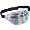 Kaelaxroy Borsa a banana olografica viola impermeabile - cintura a portafoglio 2 tasche - vita regolabile 50 - 100 cm per donna uomo sport viaggio