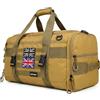 JIIJCAAC Borsa da palestra da 50 litri con bandiera britannica, borsone tattico da uomo, impermeabile, militare, con scomparto per scarpe, per calcio, viaggi e attività all'aperto, cachi, 22x14x11