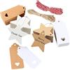 JOKILY 200 etichette natalizie in carta kraft, etichette regalo di Natale, etichette regalo in carta kraft, etichette da appendere con corda di canapa da 10 m + 10 m di corda rossa per decorare l'albero di