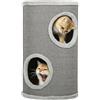 PawHut Tiragraffi a forma di botte, 60 cm di altezza, Ø 35 cm, a due piani con 2 cavità, tiragraffi con bordo in peluche, torre per 1-2 gatti fino a 5 kg, grigio chiaro