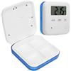 HERCHR Portapillole Elettronico Portatile, Pillola Organizer Allarmi Promemoria con 4 Scomparti Dispenser Forte Suono Smart Scatola di Medicina con Timer per Pillole Vitamine(Blu)
