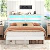 HOOBRO Letto 180 x 200 in Metallo con LED, Struttura Letto Matrimoniale con Presa Elettrica, Porte USB e Spazio Contenitore, con Testiera, per Camera da Letto, Bianco EWT80CDBF01
