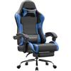 Dowinx sedia da gaming ergonomica con poggiapiedi, poltrona gaming reclinabile 150°, braccioli regolabili, sedia ufficio imbottita, portata 180 kg, Blu Basic