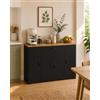 Amveya Credenza Sala da Pranzo Nera con 4 Ante e 1 Cassetto 110×30×70cm