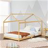 [en.casa] Letto per Cameretta a Forma di Casetta con Zona di Riposo 90 x 200 cm Letto Singolo 1 Piazza per Bambini Struttura in Bambù color Naturale